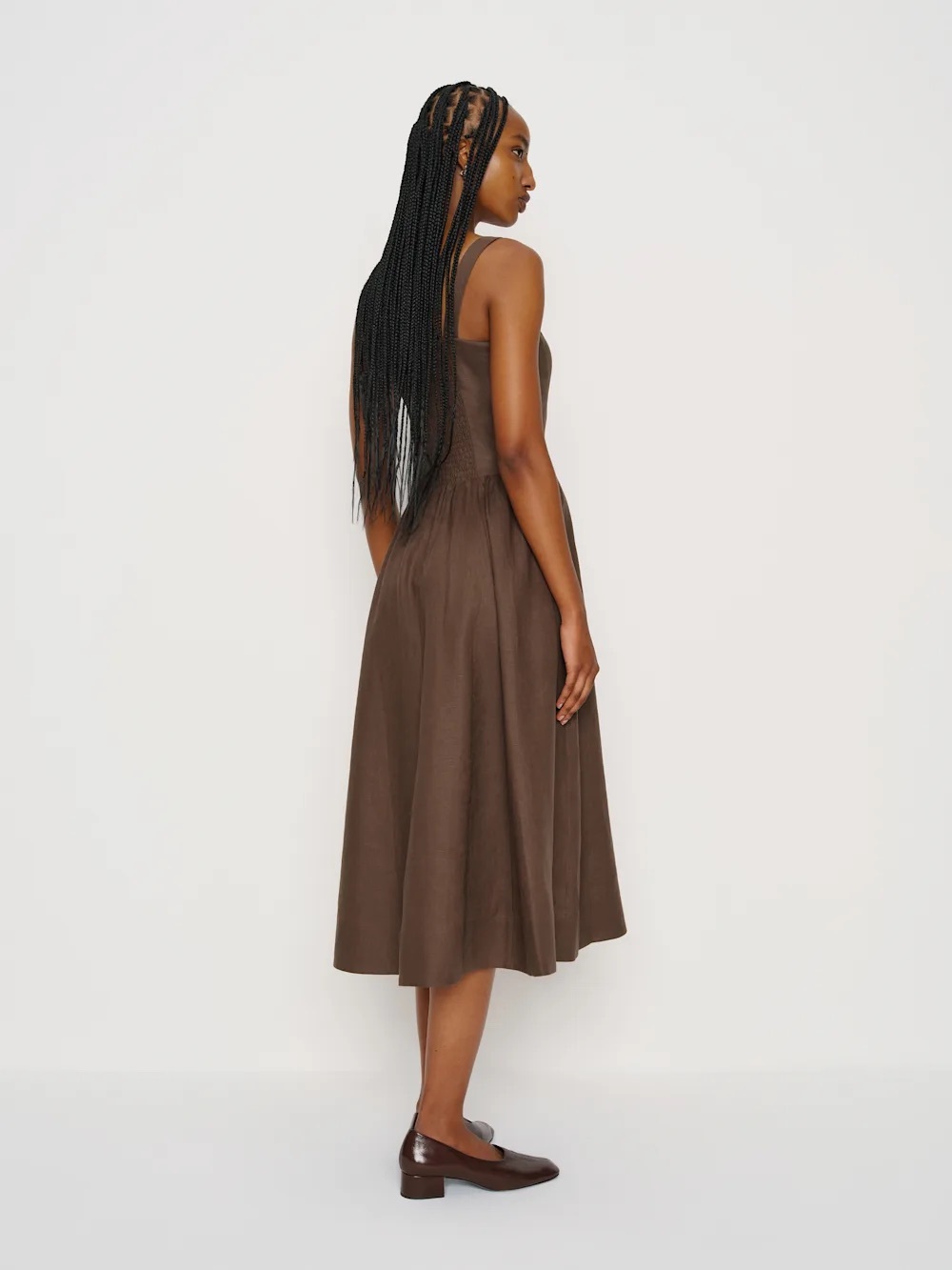 NEW Reformation Janu Square Neck Midi Linen Dress Chocolate Cake Brown US 2 UK 6 - Picture 4 of 13